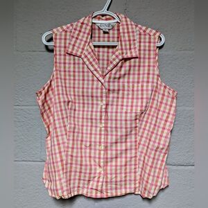 Vintage Casual Corner Pink Gingham Blouse Sleeveless Button Up Top Size XL